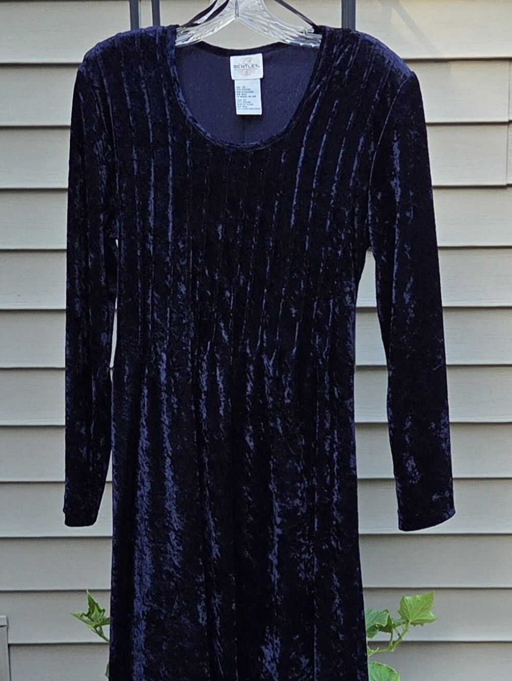 Bentley Midnight Blue Crushed Velvet Long Sleeved Long Dress, Size 12